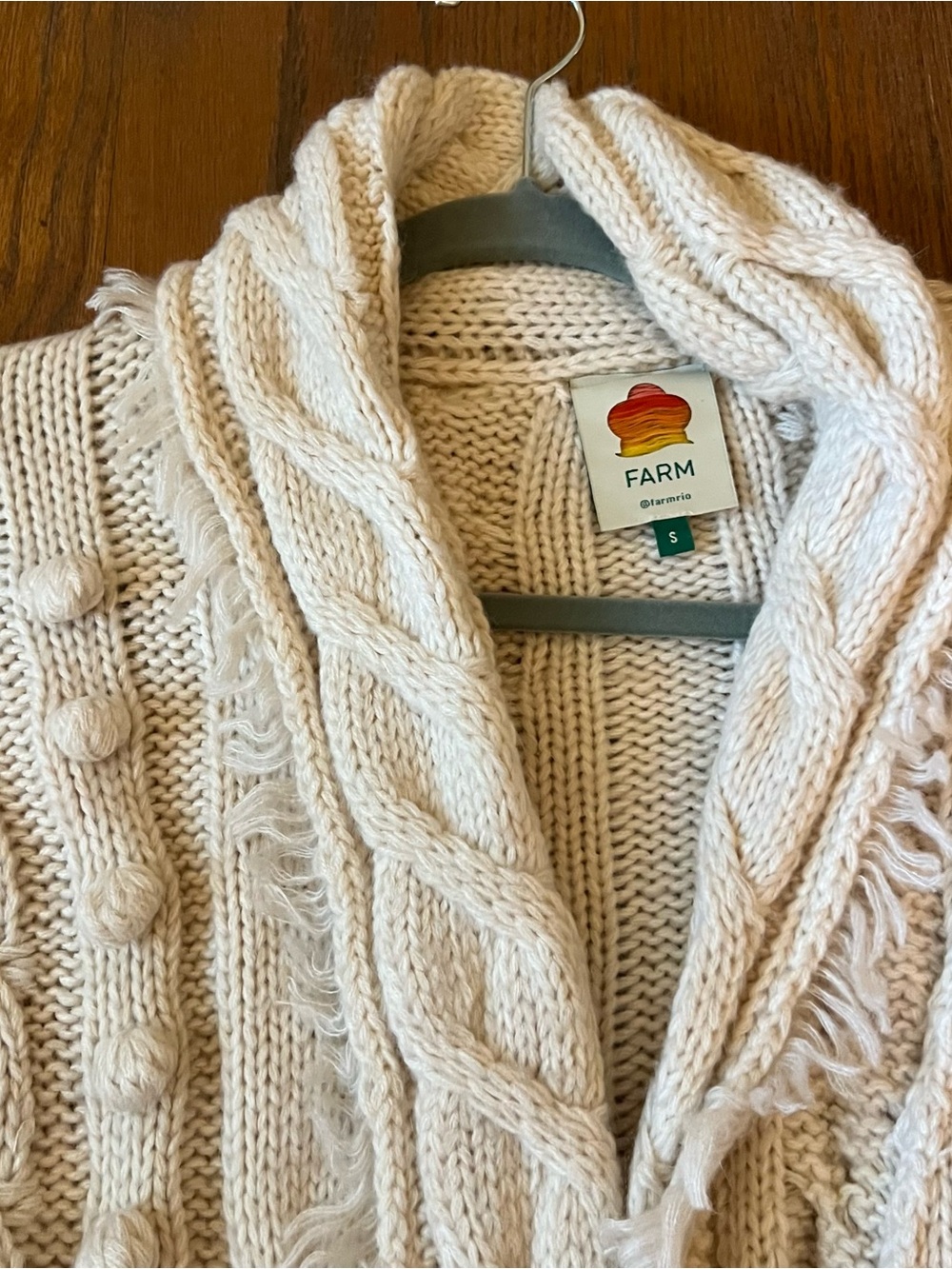 Farm Rio Khaki cream Braided Knit wrap Cardigan rope belt fall vibes sz small S - Picture 9 of 13